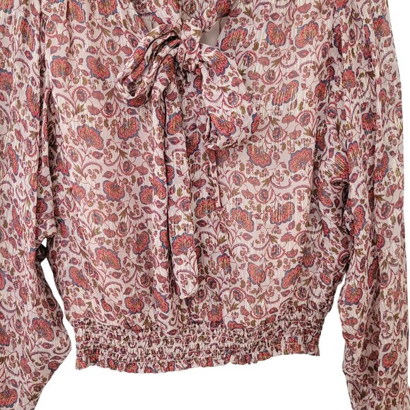Ramy Brook Metallic Floral Print Silk Blend Neck Tie Blouse Top Womens Size S - Picture 6 of 9